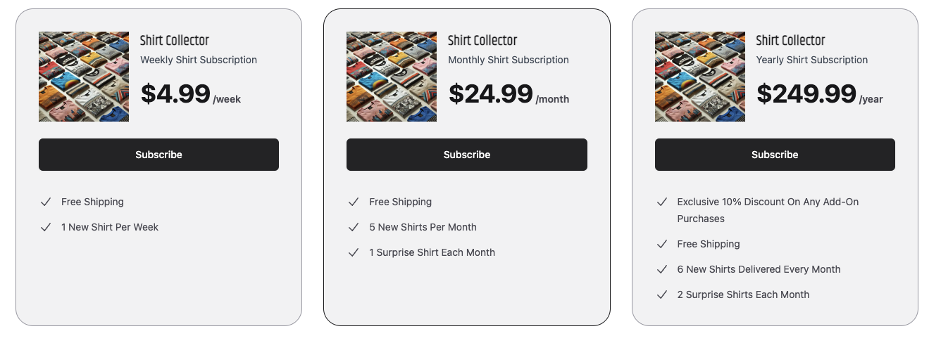 Example image of the Subscription Prices component.