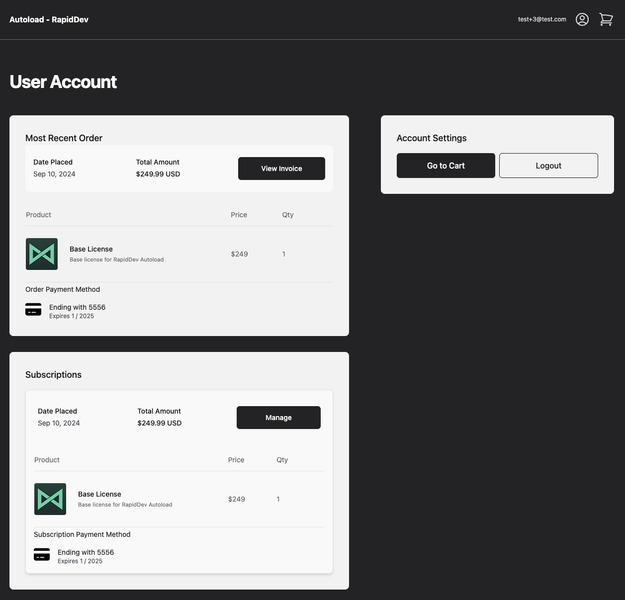 Example image of the Account management component.