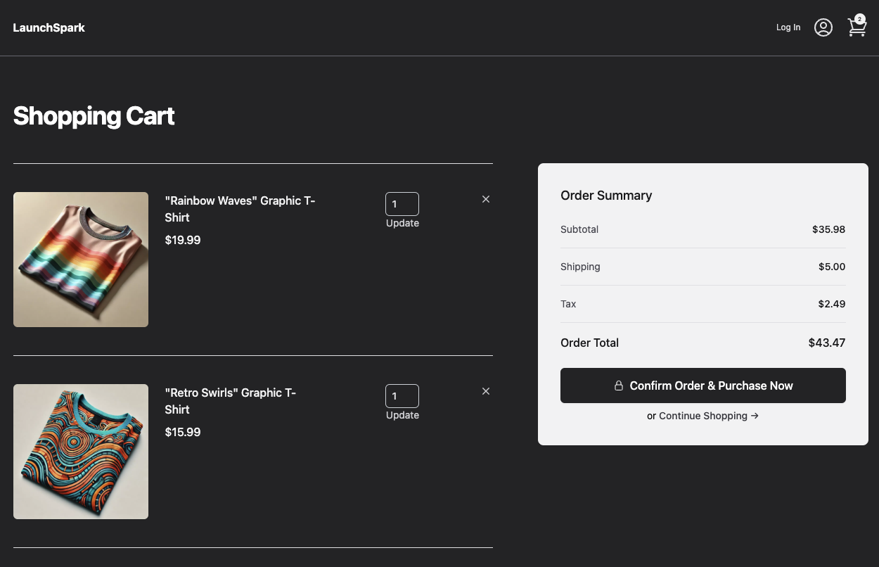 Provided Cart page from Conduit